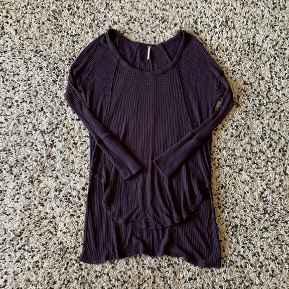 Free People Tops - Free People Tunic Long Stretch Eggplant Purple Waffle Textured Tunic Shirt M